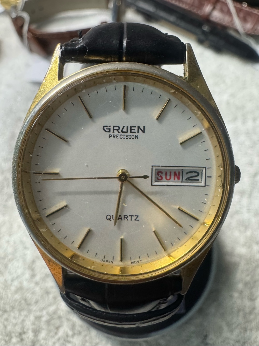 Gruen Precision Men's Quartz Watch - Black Strap, Gold Case